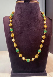 Beads mala with pearls and nakshi green stone -
“Embrace the power of bling!”